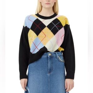 Ganni Harlequin Argyle Crewneck Sweater size small
